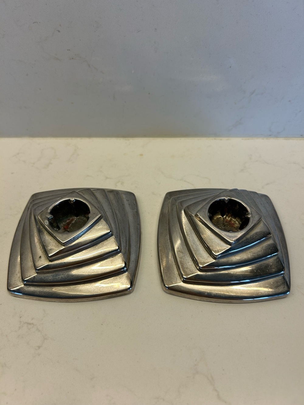 Vintage MCM Silver Plated 
Metal Candle Holders - Pair